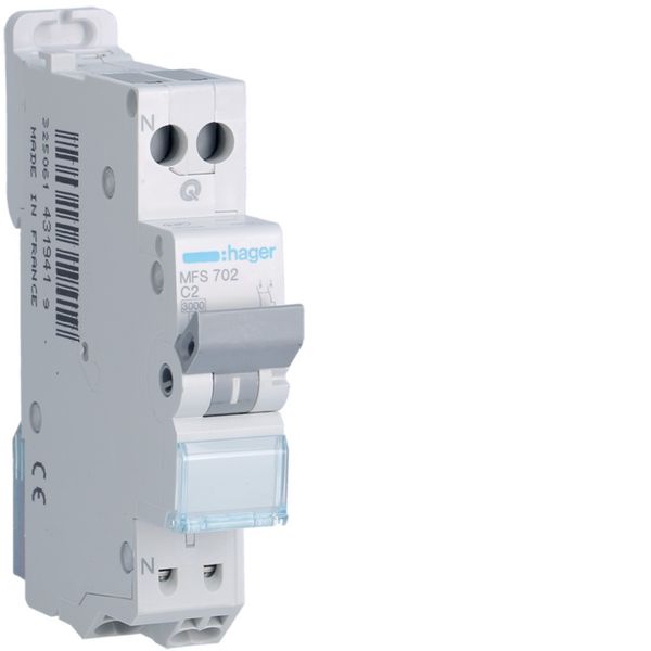 Disjoncteur Phase+ Neutre 2A 3kA Courbe C connexion automatique SanVis 1 Module MFS702