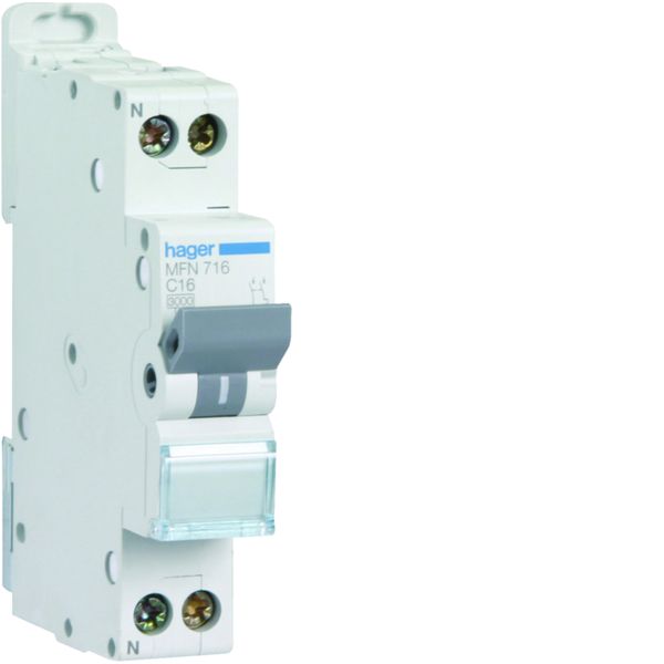 Disjoncteur Phase + Neutre 16A 3kA Courbe C bornes à vis 1 Module MFN716