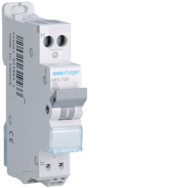 Disjoncteur Phase+ Neutre 6A 3kA Courbe C connexion automatique SanVis 1 Module MFS706