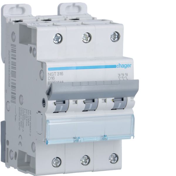 Disjoncteur 16A 3P 6-10kA Courbe D 3module NGT316