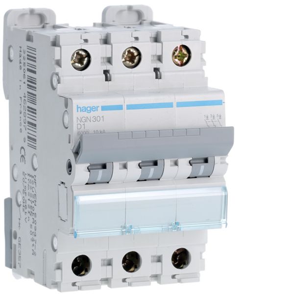 Disjoncteur 1A 3P 6-10kA Courbe D 3modules NGN301