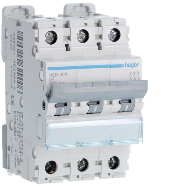 Disjoncteur 4A 3P 6-10kA Courbe D 3modules NGN304