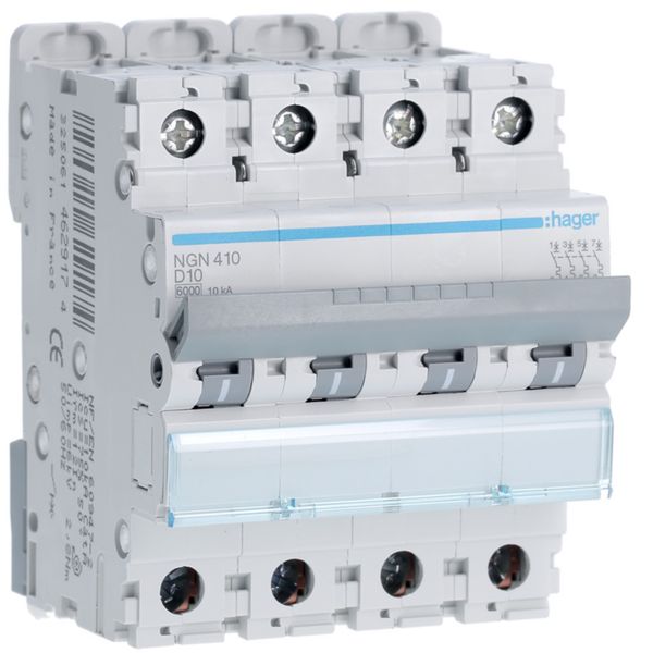 Disjoncteur 10A 4P 6-10kA Courbe D 4modules NGN410