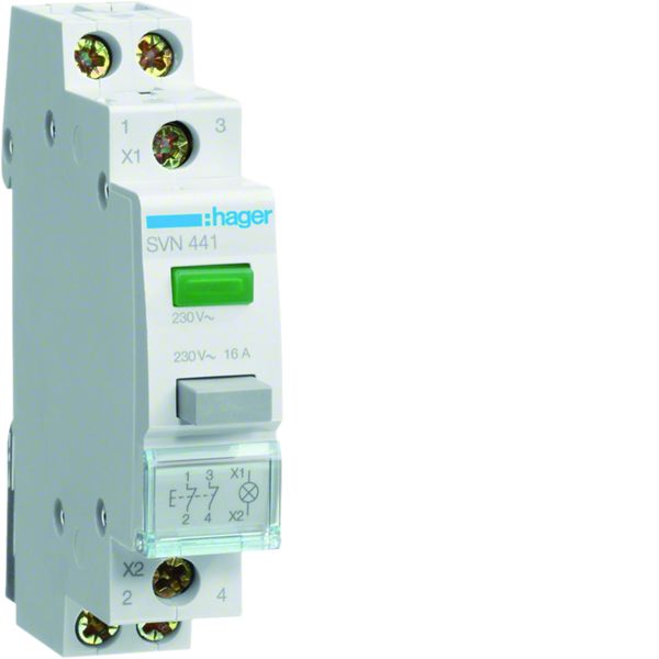 Bouton poussoir à impulsion 2O+0F 16A + voyant LED 230 - 230VAC Vert 1 module SVN441