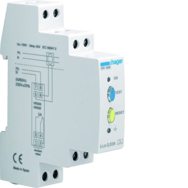 Relais différentiel type A 0.03A déclenchement instantané sensibilité fixe HR500