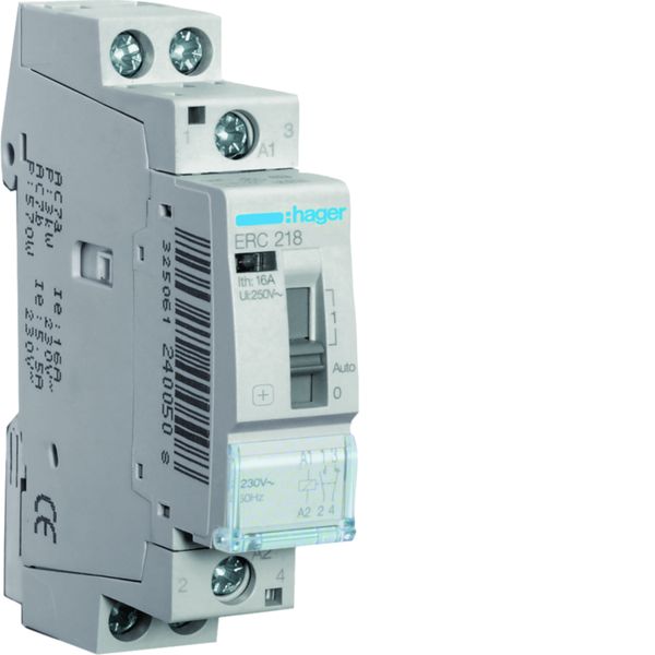 Relais de commande 16A, 1F+1O, 230V 1 module ERC218