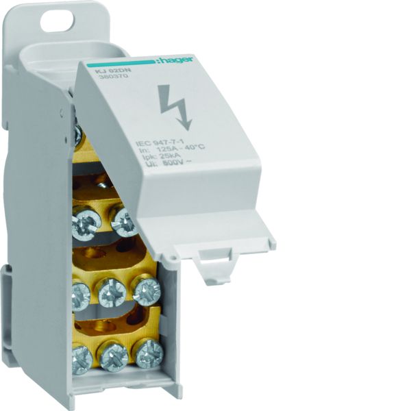 Bloc de répartition 125A, unipolaire, 2x 6-35²/1x 1,5-16²/6x 1,5-16² KJ02DN