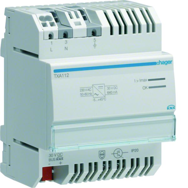 Alimentation modulaire 1 sortie 30VDC pour bus KNX sécurisée 640 mA TXA112