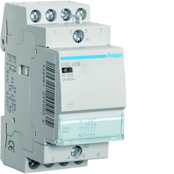 Contacteur sans commande manuelle 25A, 4F, 230V ESC426