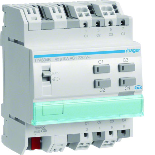 Actionneur KNX 4 sorties 10A/230V configuration Mode ETS uniquement TYA604B