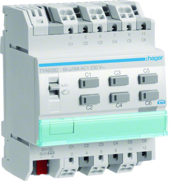Actionneur KNX 6 sorties 16A/230V capacitif configuration Mode ETS uniquement TYA606D
