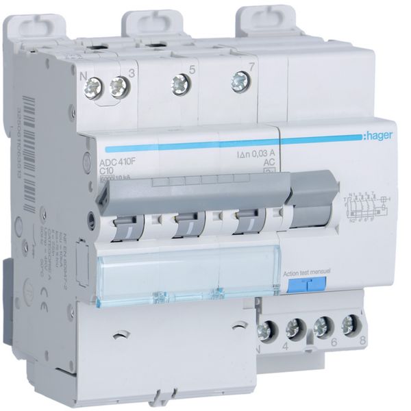 Disjoncteur différentiel 10A 3P+N 6-10kA Courbe C 30mA type AC 5 modules ADC410F
