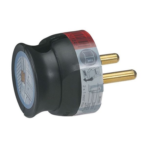 [LEG050184] Fiche Plastique 2P 16A Extra-Plate À Sortie Latérale Noir legrand 050184