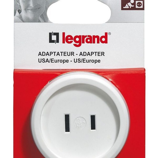 [LEG050385] Adaptateur 2P 6A 230V Pour Fiche Standard Américain Sur Pris legrand 050385
