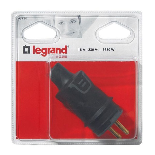 [LEG093914] Fiche Mâle Avec Terre Caoutchouc À Vis 16A Sortie Droite B legrand 093914