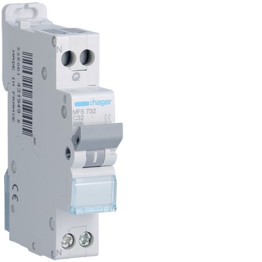 [HAG-MFS732] Disjoncteur Phase+ Neutre 32A 3kA Courbe C connexion automatique SanVis 1 Module MFS732