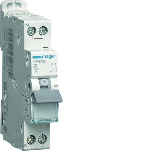 [HAG-MFN702] Disjoncteur Phase + Neutre 2A 3kA Courbe C bornes à vis 1 Module MFN702