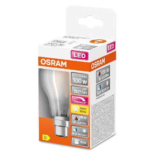 [OSR602694] LED SuperStar+ Standard verre dépoli variable 11W=100 B22 chaud - 602694