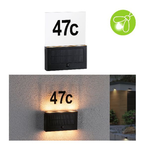 [PAU94725] Numéro de maison extérieur solaire Neda IP44 PIR anthracite resp. insectes