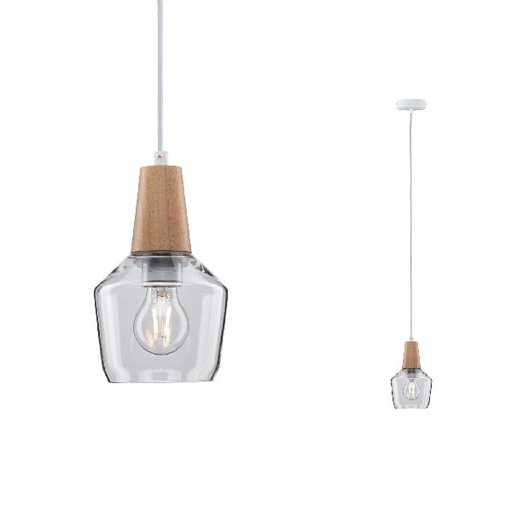 [PAU79745] Lum en suspension Neordic Ylvie max1x20W E27 clair/bois 230V verre/bois