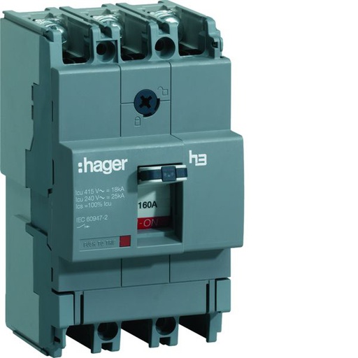 [HAG-HDA160L] Disjoncteur Boitier Moulé h3 x160 TM F/F 3P3D In160A Icu18kA à cage HDA160L
