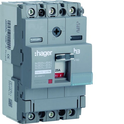 [HAG-HNA025M] Disjoncteur Boitier Moulé h3 x160 MAG (ICB) 3P3D In25A Icu40kA à cage HNA025M