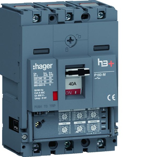 [HAG-HMS040JC] Disjoncteur Boitier Moulé h3+ P160 LSI 3P In40A Icu50kA à cage HMS040JC