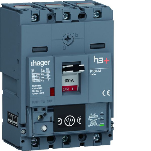 [HAG-HMS100NC] Disjoncteur Boitier Moulé h3+ P160 ENERGY 3P3D In100A Icu50kA à cage HMS100NC