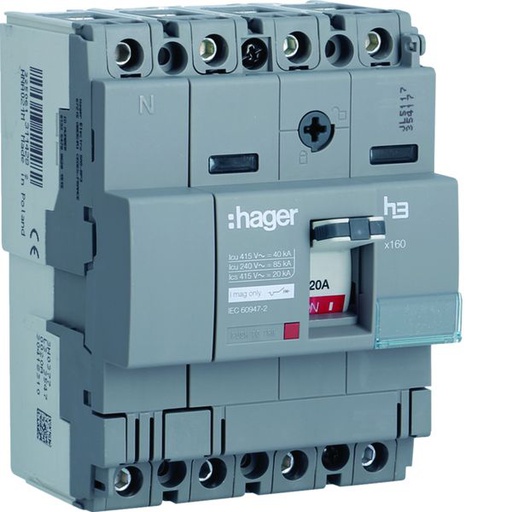 [HAG-HNA021M] Disjoncteur Boitier Moulé h3 x160 MAG (ICB) 4P4D In20A Icu40kA à cage HNA021M