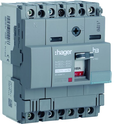 [HAG-HNA161M] Disjoncteur Boitier Moulé h3 x160 MAG (ICB) 4P4D In160A Icu40kA à cage HNA161M