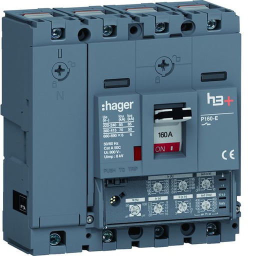 [HAG-HES161JC] Disjoncteur Boitier Moulé h3+ P160 LSI 4P In160A Icu70kA à cage HES161JC