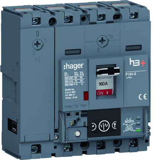 [HAG-HES161NC] Disjoncteur Boitier Moulé h3+ P160 ENERGY 4P4D In160A Icu70kA à cage HES161NC