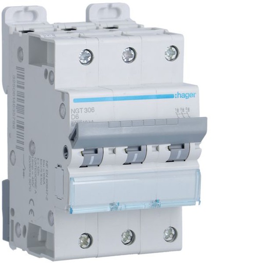 [HAG-NGT306] Disjoncteur 6A 3P 6-10kA Courbe D 3module NGT306