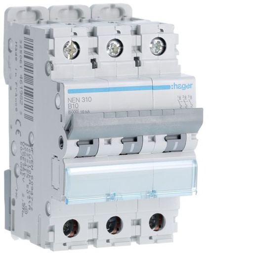 [HAG-NEN310] Disjoncteur 10A 3P 6-10kA Courbe B 3modules NEN310