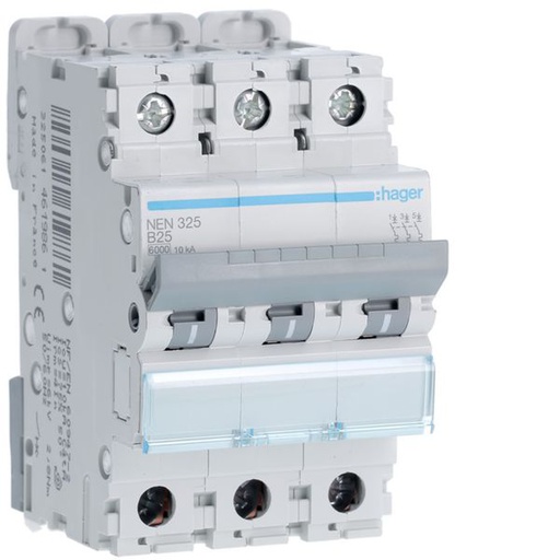 [HAG-NEN325] Disjoncteur 25A 3P 6-10kA Courbe B 3modules NEN325
