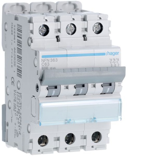[HAG-NFN363] Disjoncteur 63A 3P 6-10kA Courbe C 3modules NFN363
