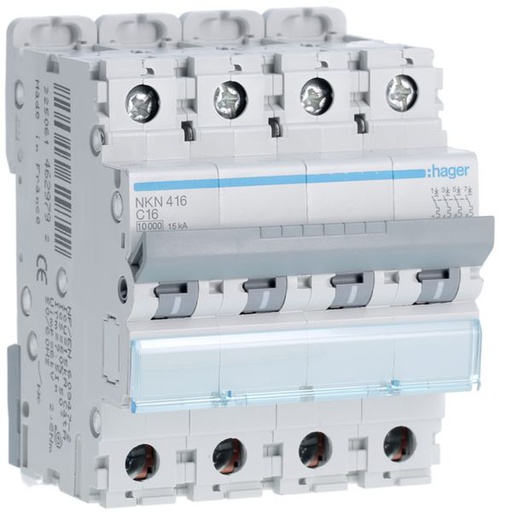 [HAG-NKN416] Disjoncteur 16A 4P 10-15kA Courbe C 4modules NKN416