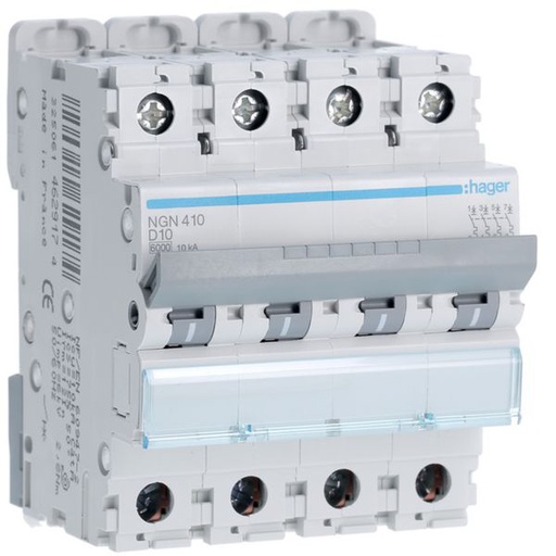 [HAG-NGN410] Disjoncteur 10A 4P 6-10kA Courbe D 4modules NGN410