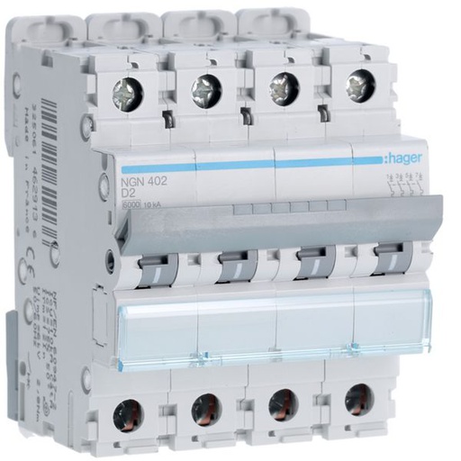 [HAG-NGN402] Disjoncteur 2A 4P 6-10kA Courbe D 4modules NGN402