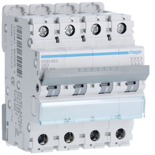 [HAG-NGN463] Disjoncteur 63A 4P 6-10kA Courbe D 4modules NGN463