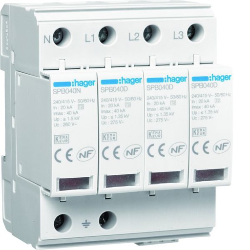 [HAG-SPB440R] Parafoudre de type 2 Imax 40kA 4P 4modules avec auxiliaire de contact SPB440R