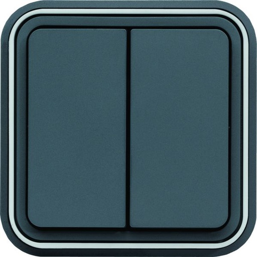 [HAG-WNE040G] cubyko Double interrupteur va-et-vient encastré à griffes gris IP55 WNE040G