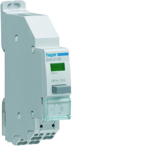 [HAG-SVS411B] Bouton poussoir à impulsion 0O+1F 16A + voyant LED 230VAC Vert 1 module QCPB SVS411B