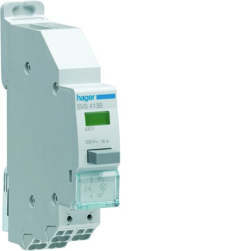 [HAG-SVS413B] Bouton poussoir à accrochage 0O+1F 16A + voyant LED 230VAC Vert 1 module QCPB SVS413B