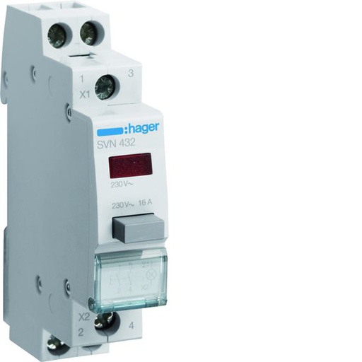 [HAG-SVN432] Bouton poussoir à impulsion 0O+2F 16A + voyant LED 230 - 230VAC Rouge 1 module SVN432