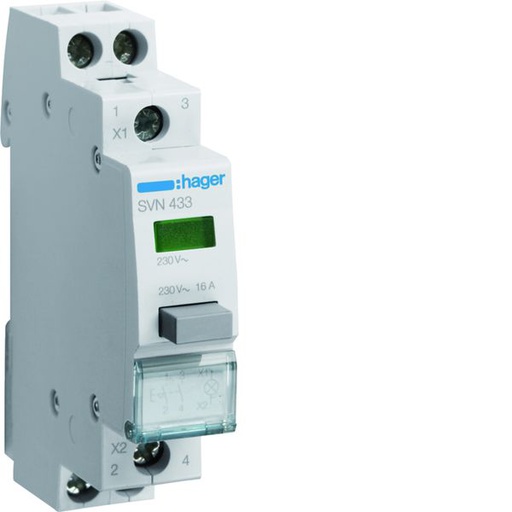 [HAG-SVN433] Bouton poussoir à accrochage 0O+2F 16A + voyant LED 230 - 230VAC Vert 1 module SVN433