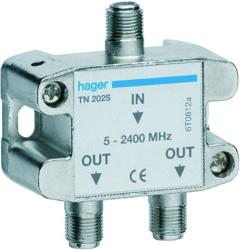 [HAG-TN202S] Répartiteur TV hertzien/satellite 2 sorties COAX 5-2400MHz TN202S