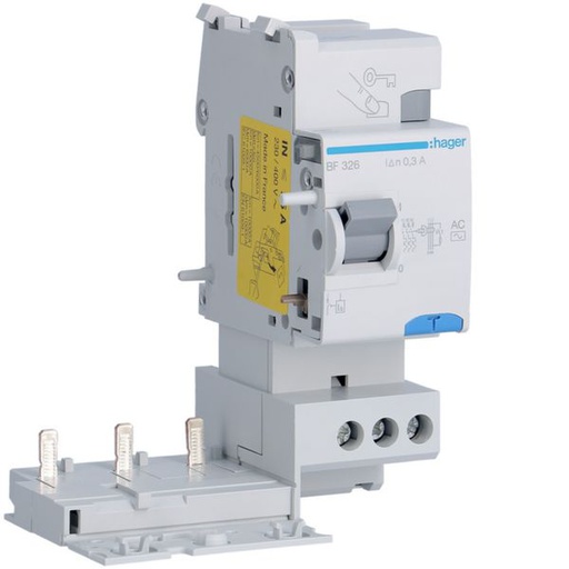 [HAG-BF326] Bloc différentiel 25A 30mA 3P type AC à bornes alignées BF326