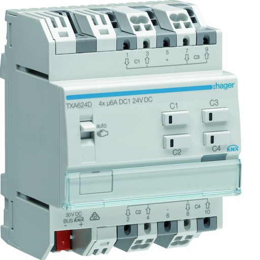 [HAG-TXA624D] Actionneur KNX 4 sorties volets et stores à bannes pour moteur 6A/24VDC TXA624D