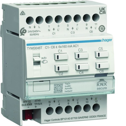 [HAG-TYMS646T] Actionneur KNX Secure 6 sorties chauffage TRIAC configuration en mode easy/ETS TYMS646T